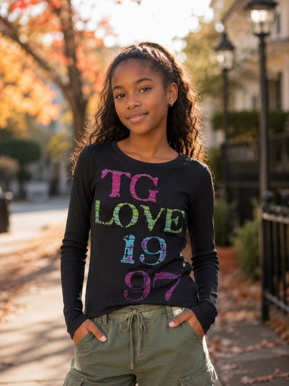 Total Girl TG Love 1997 Girls Thermal Waffle Knit Top Black M 10-12 Y2K